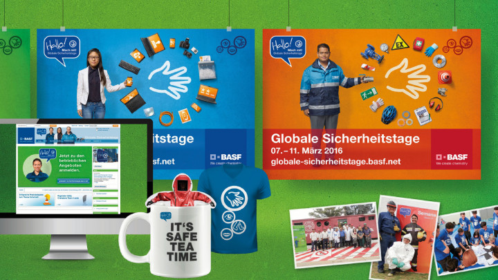 BASF Werbeplakate und Artikel zu Globalen Sicherheitstagen